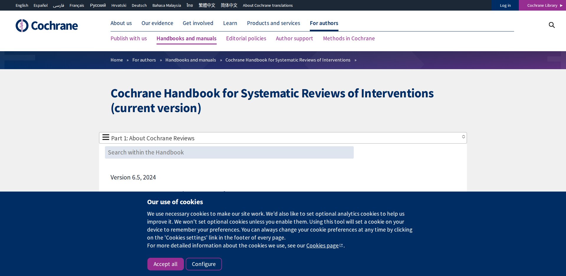 Página do Cochrane Handbook for Systematic Reviews of Interventions, versão atual 6.5