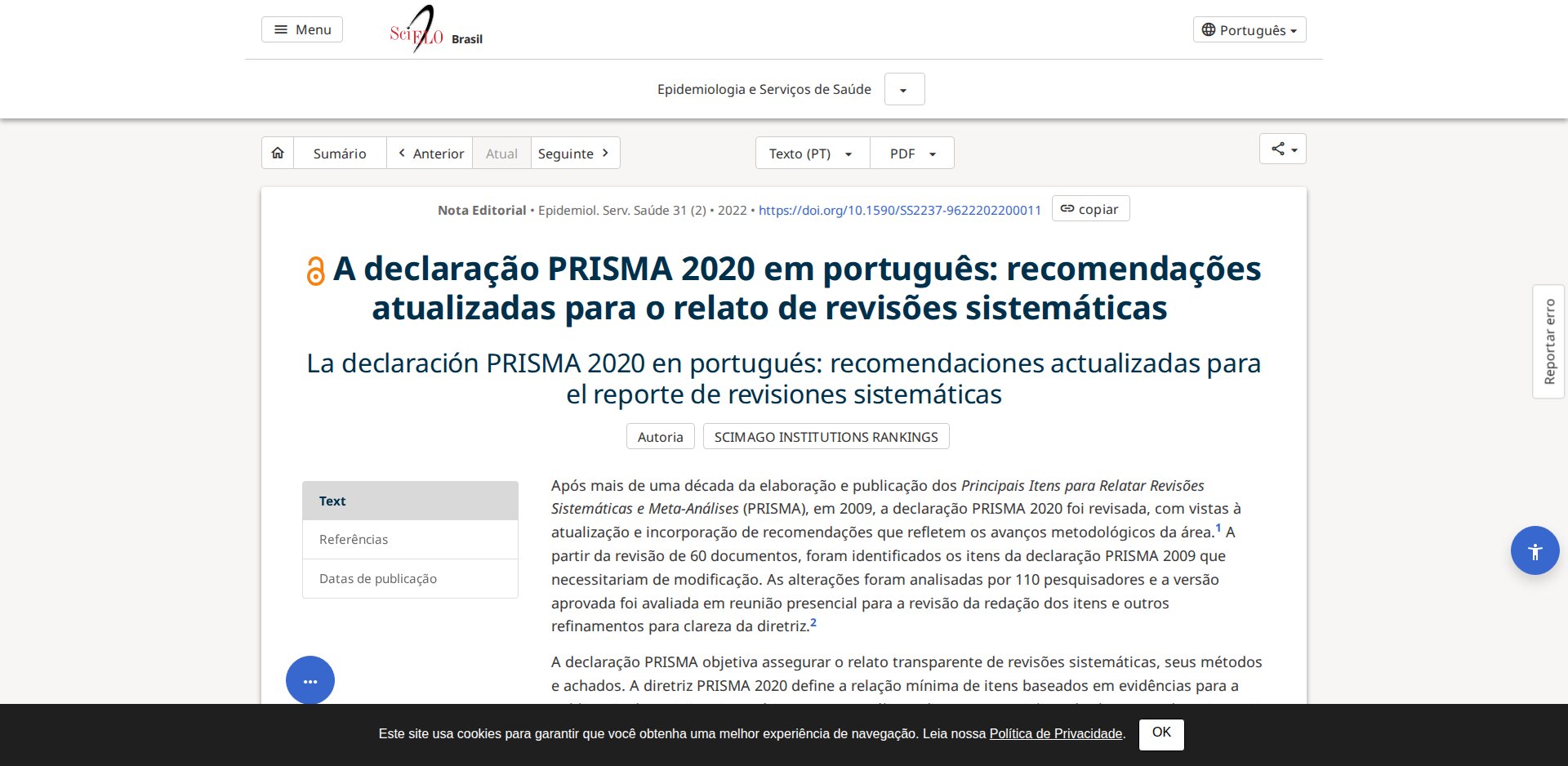 Artigo A declaração PRISMA 2020: diretriz atualizada para relatar revisões sistemáticas, na SciELO, Epidemiologia e Serviços de Saúde, 2022